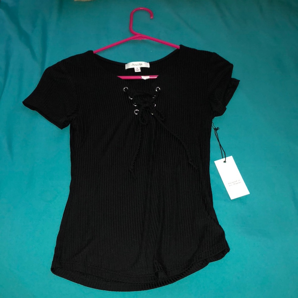 Black lace up shirt